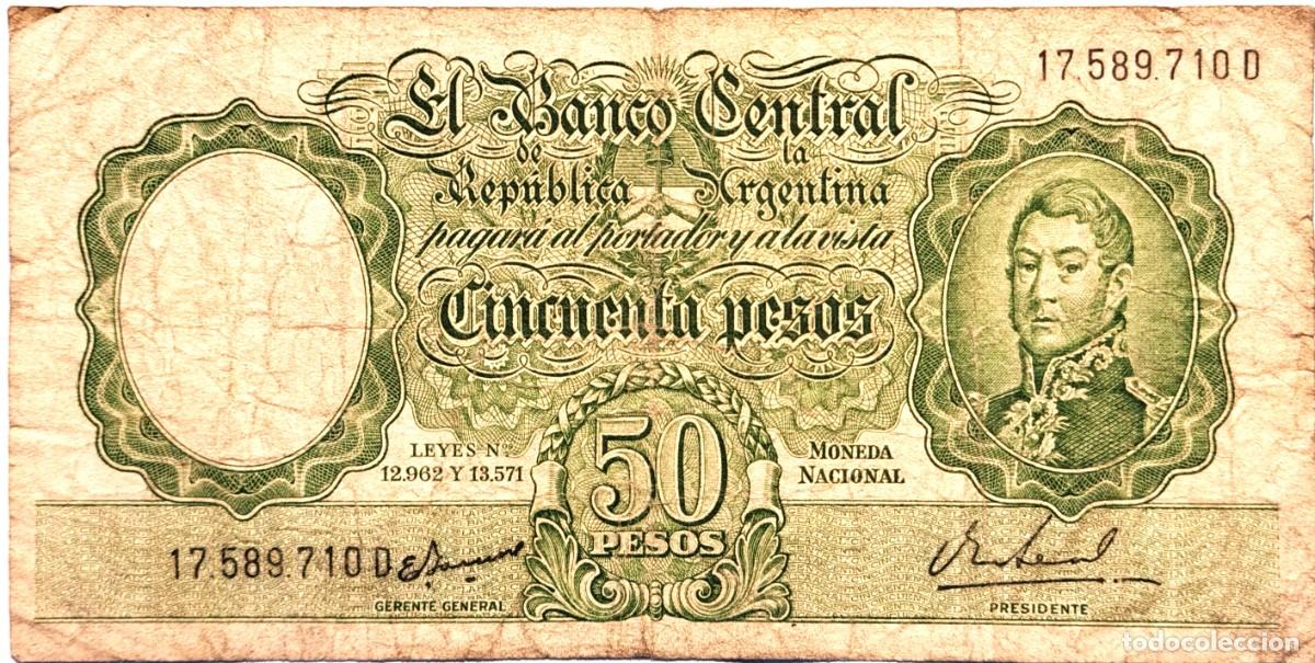 Billetes extranjeros: ARGENTINA (1968) - 50 PESOS MONEDA NACIONAL - LEYES N&deg; 12962 Y 13571 - 17.589.710 D - PICK#271d - MB