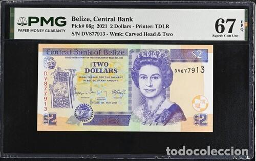 Billetes extranjeros: BELICE * BILLETE 2 DOLLARS 2021 * PMG-67 EPQ (IC-1911)