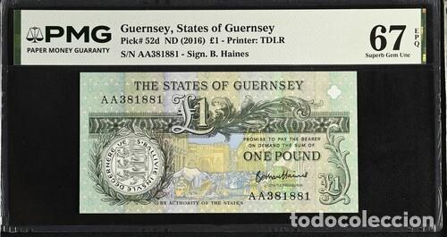 Billetes extranjeros: GUERNSEY * BILLETE 1 POUND 2016 * PMG-67 EPQ (IC-1912)