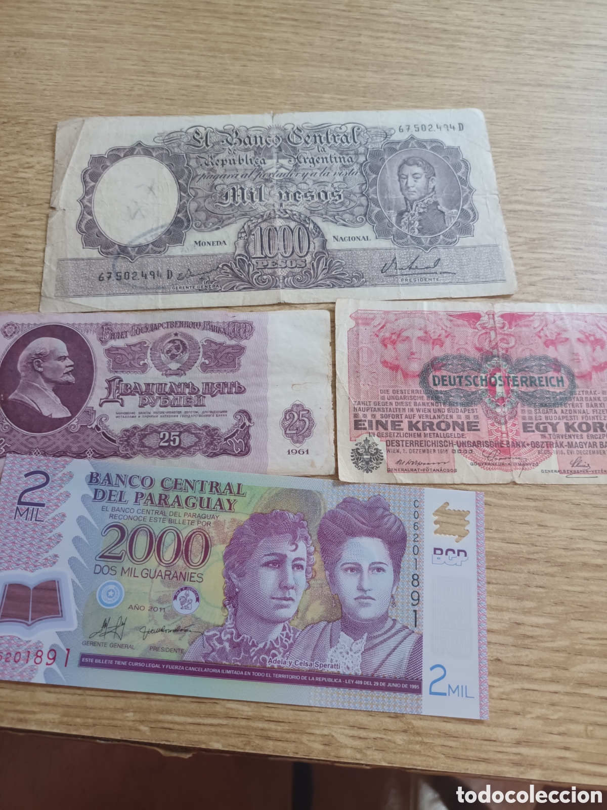 Billetes extranjeros: LOTE DE 4 BILLETES DE ARGENTINA, PARAGUAY, RUSIA Y AUSTRO-HUNGARO