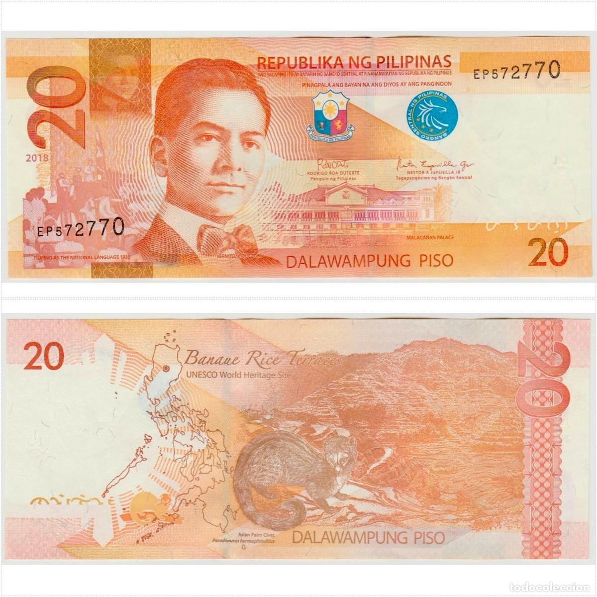 Billetes extranjeros: Filipinas 20 Pesos 2018 n/s EP572770 Circulado (el billete de la foto)