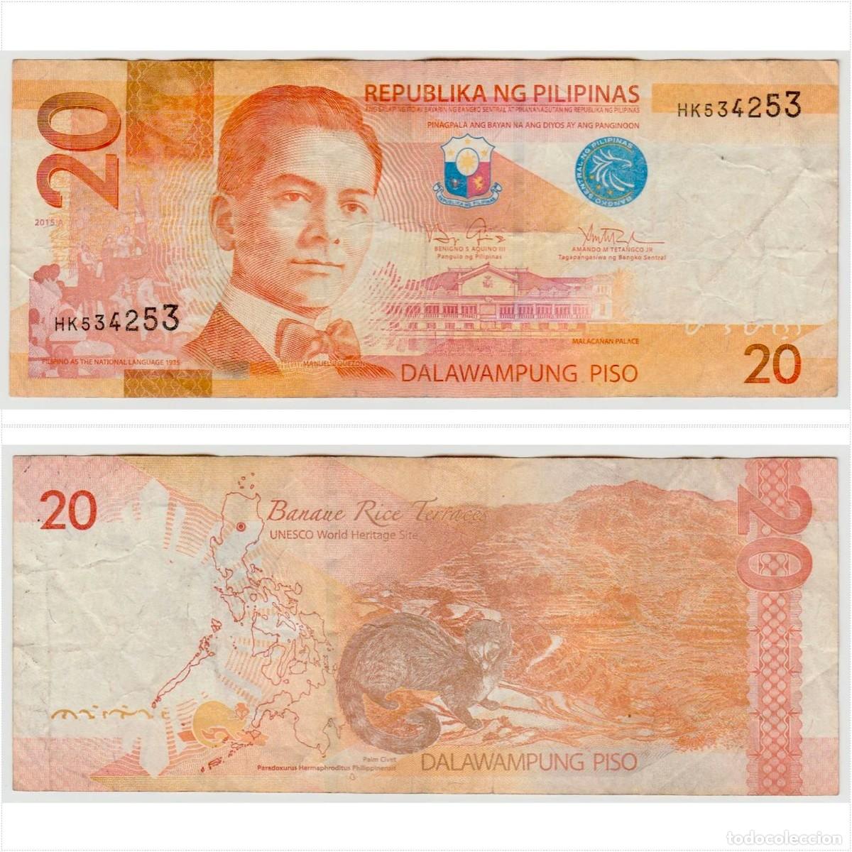 Billetes extranjeros: Filipinas 20 Pesos 2015 n/s HK534253 Circulado (el billete de la foto)