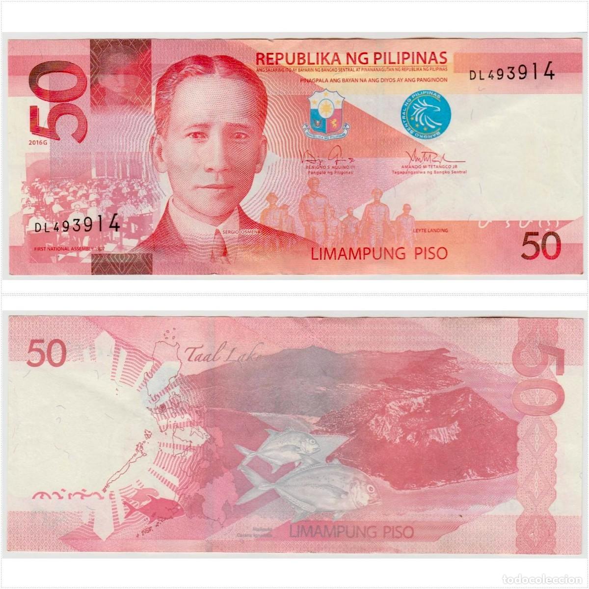 Billetes extranjeros: Filipinas 50 Pesos 2016G n/s DL493914 Circulado (el billete de la foto)
