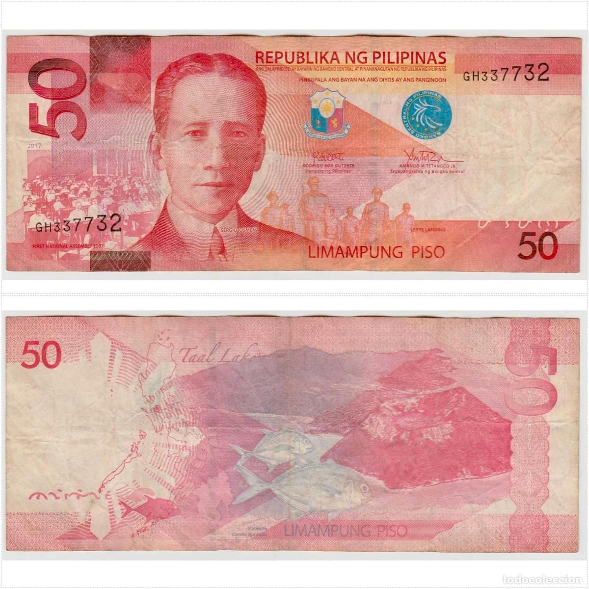 Billetes extranjeros: Filipinas 50 Pesos 2017 n/s GH337732 Circulado (el billete de la foto)