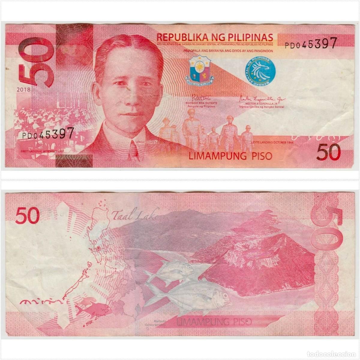 Billetes extranjeros: Filipinas 50 Pesos 2018 n/s PD045397 Circulado (el billete de la foto)
