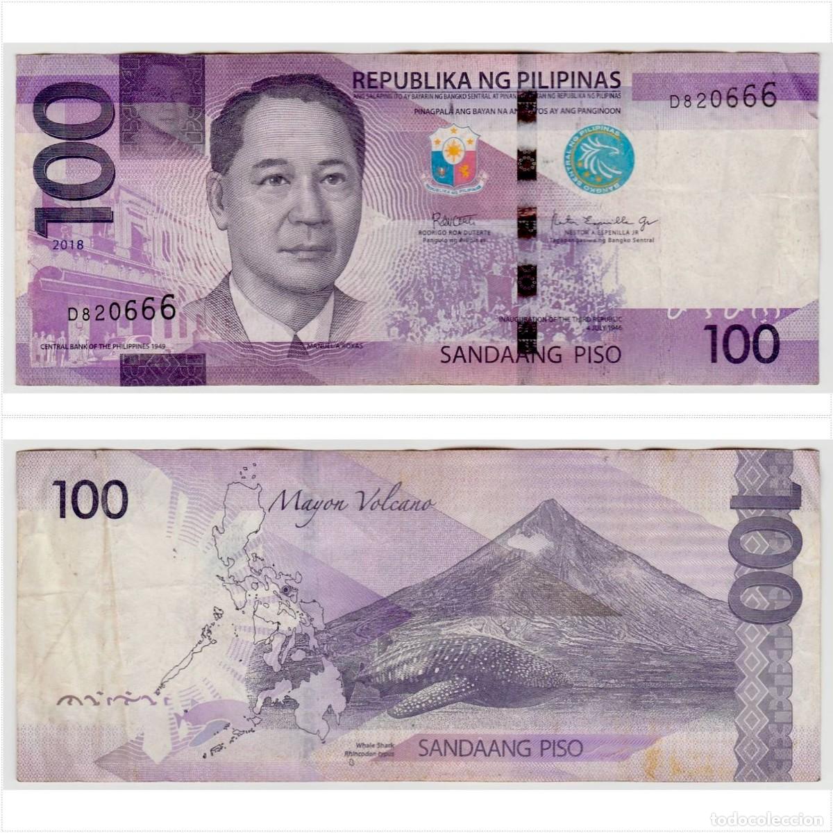 Billetes extranjeros: Filipinas 100 Pesos 2018 n/s D820666 Circulado (el billete de la foto)