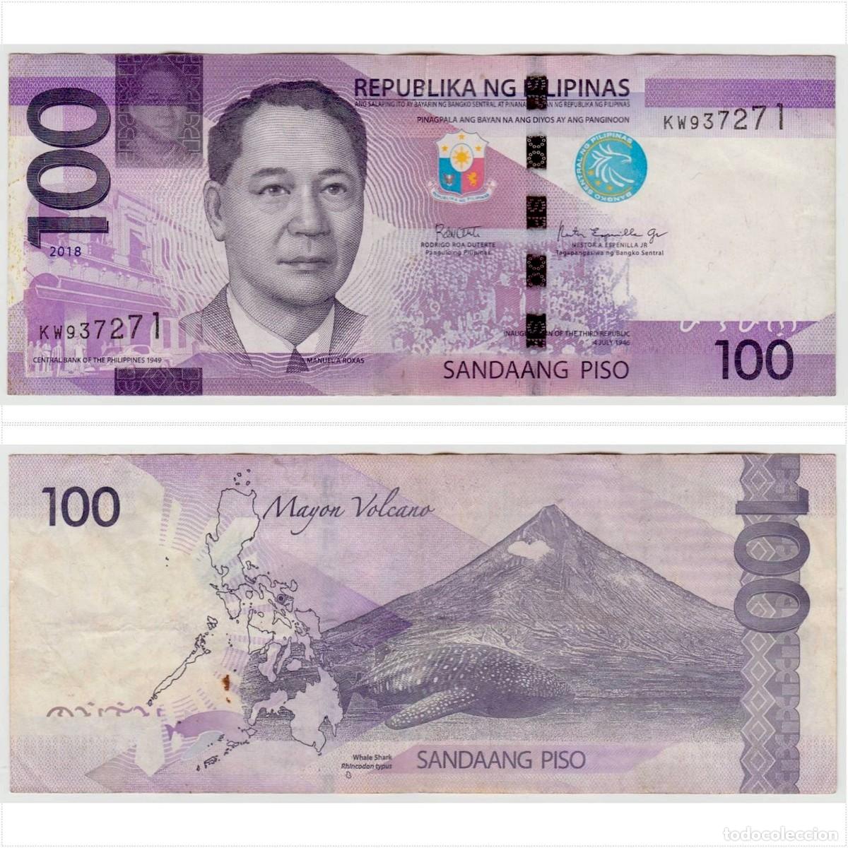 Billetes extranjeros: Filipinas 100 Pesos 2018 n/s KW937271 Circulado (el billete de la foto)