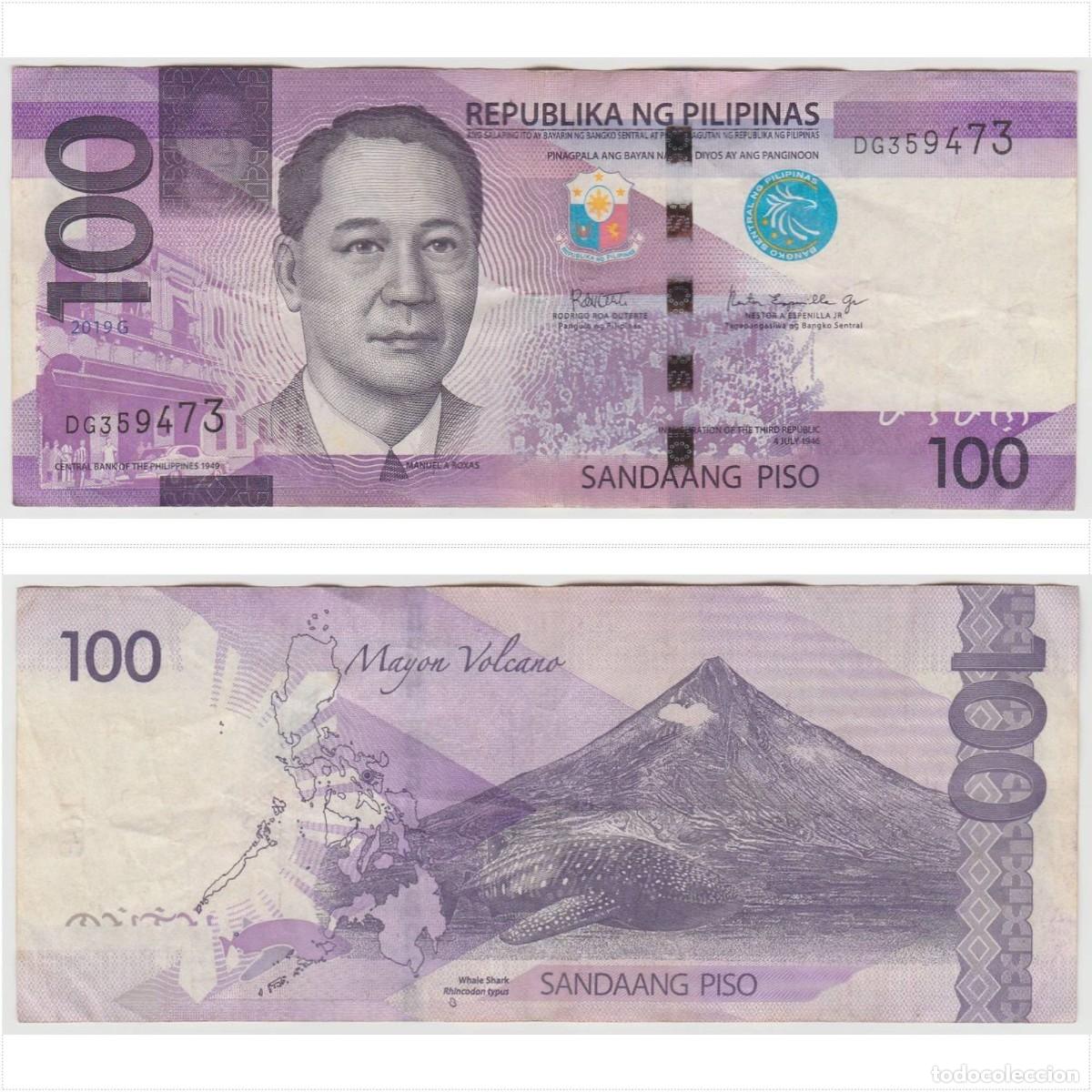 Billetes extranjeros: Filipinas 100 Pesos 2019 n/s DG359473 Circulado (el billete de la foto)