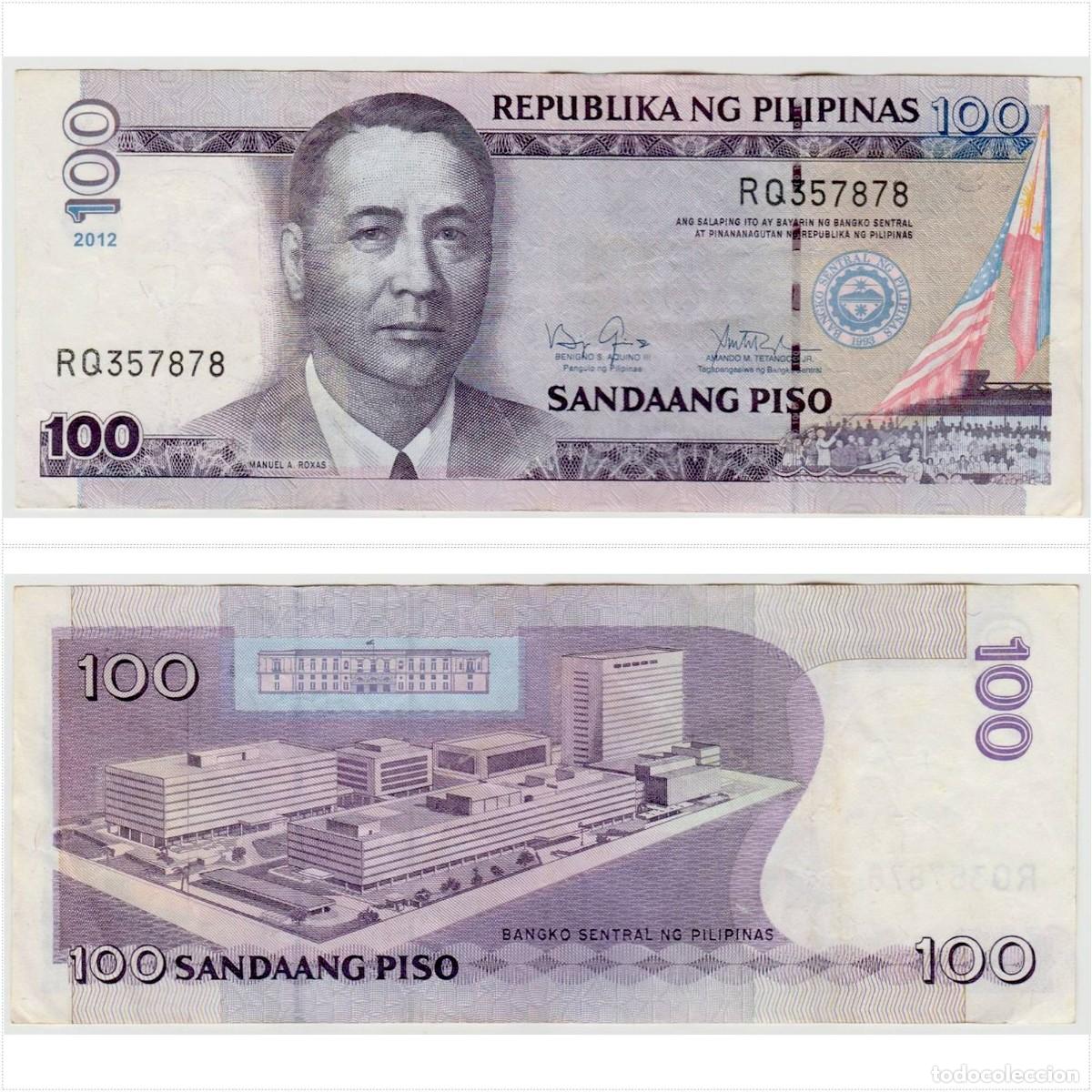 Billetes extranjeros: Filipinas 100 Pesos 2012 n/s RQ357878 Circulado (el billete de la foto)