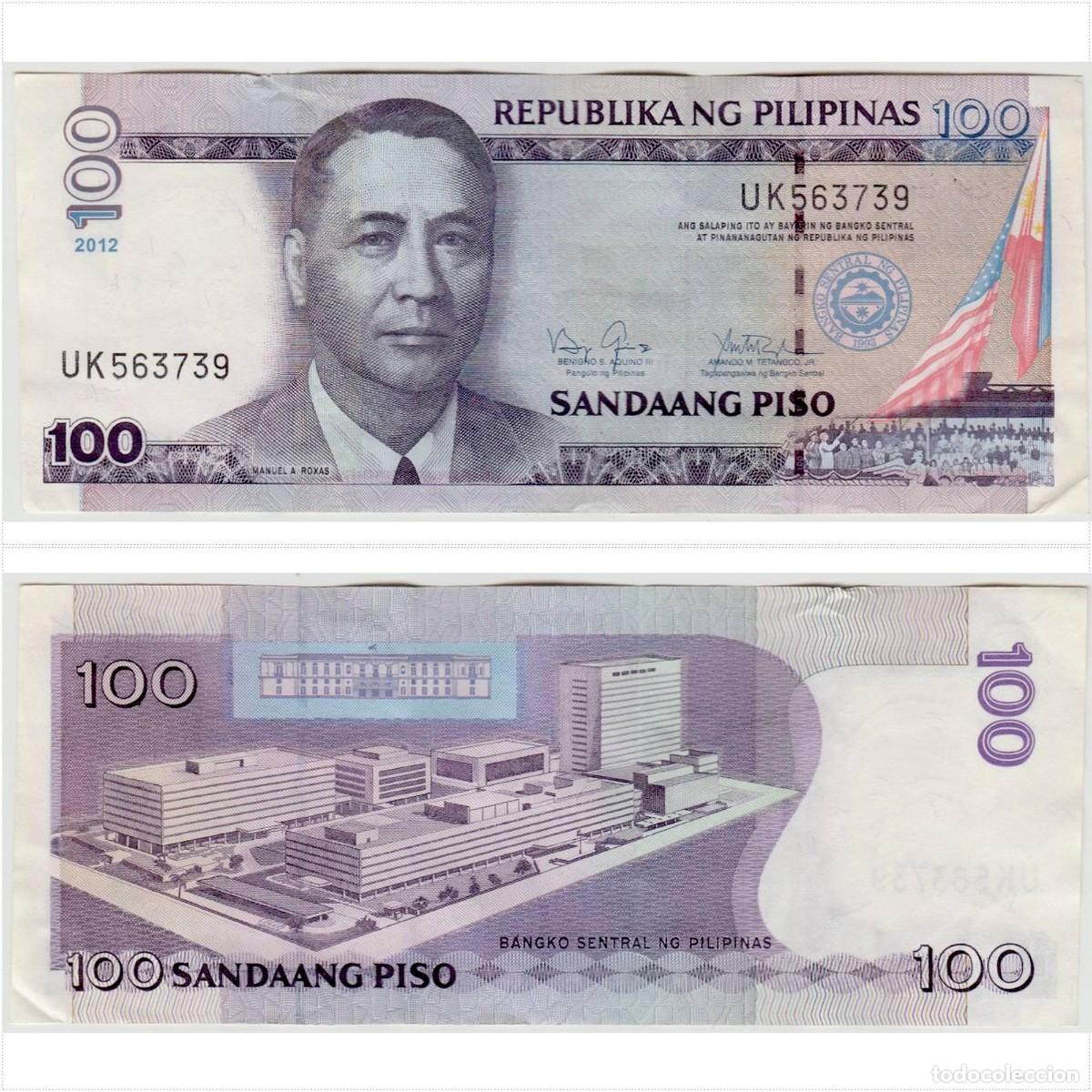 Billetes extranjeros: Filipinas 100 Pesos 2012 n/s UK563739 Circulado (el billete de la foto)