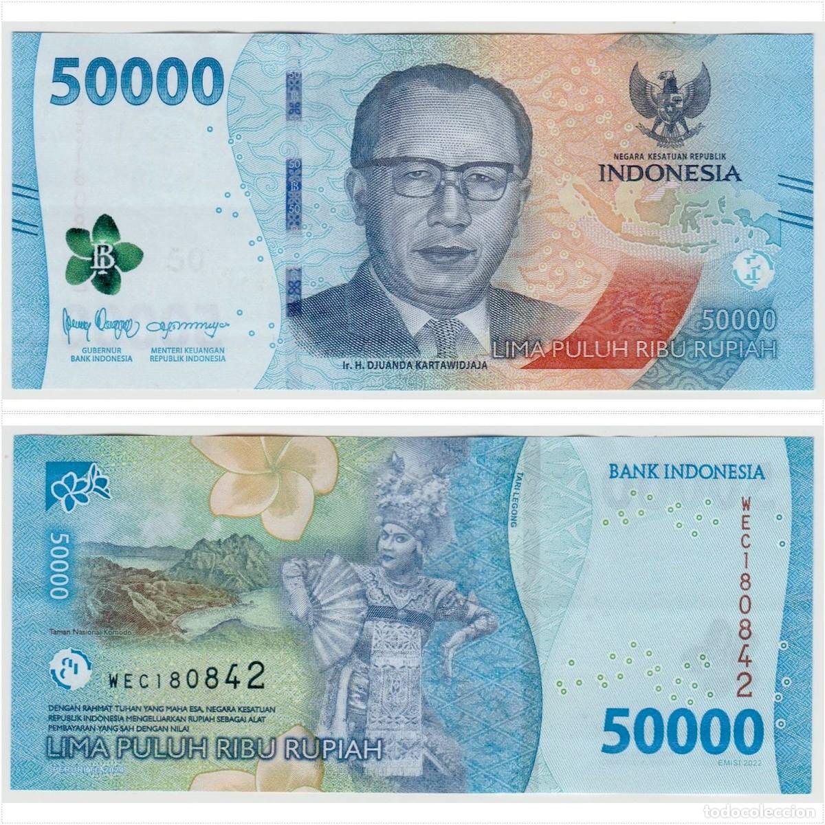 Billetes extranjeros: Indonesia 50000 Rupiah 2022 n/s WEC180842 Sin Circular (el billete de la foto)