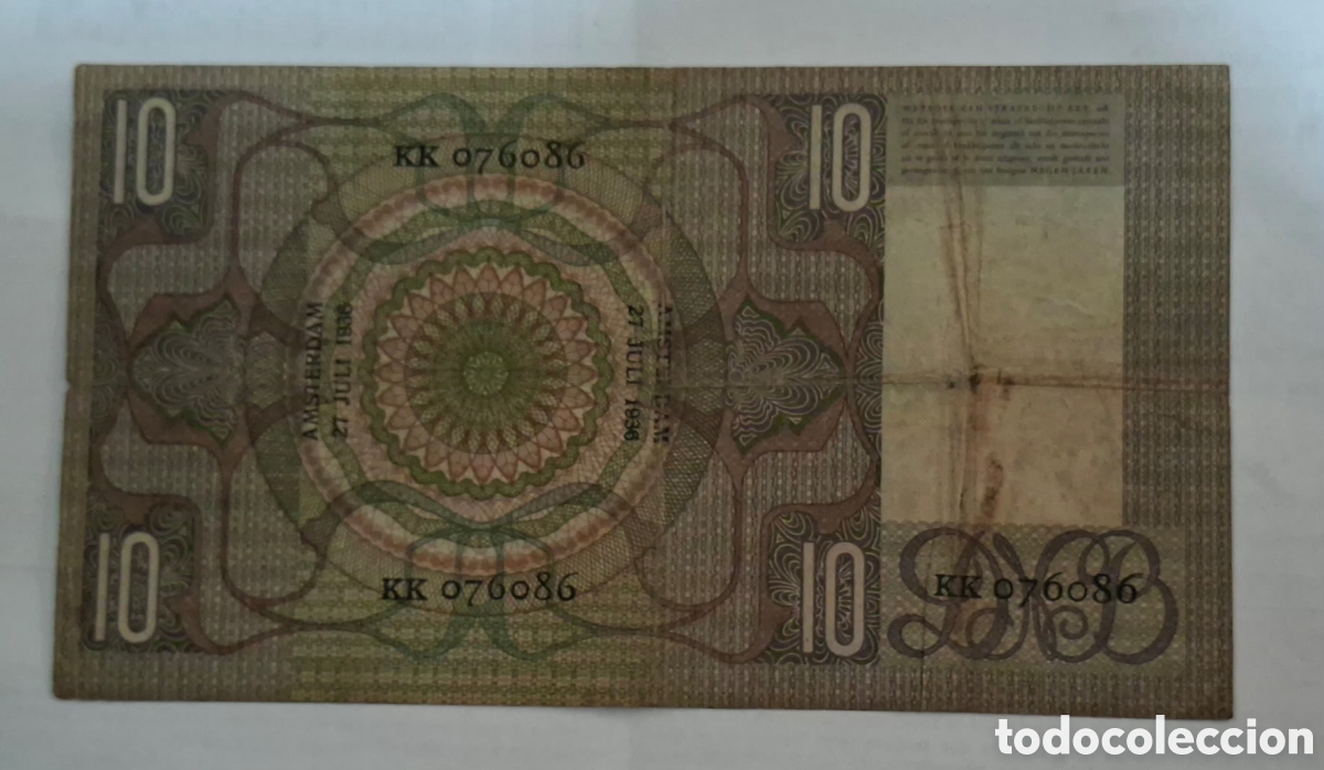 Billetes extranjeros: Billete Holanda,1.936, 10 Gulden,BC+ - Foto 2