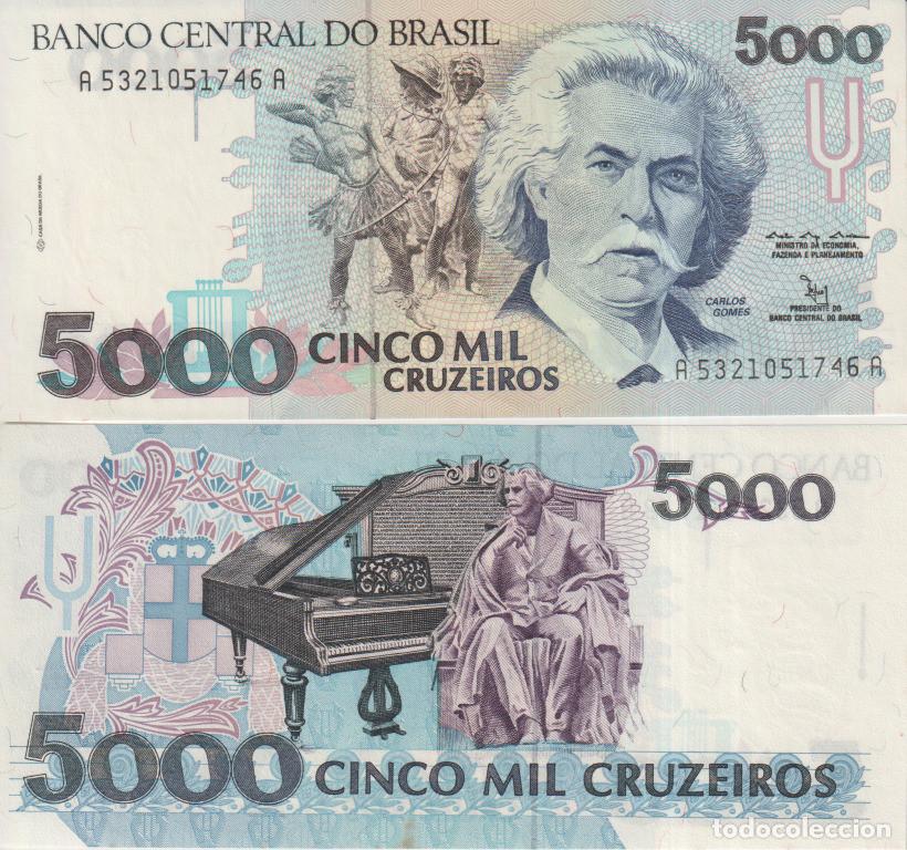 Billetes extranjeros: Brasil 5000 cruzeiro Pick 232 c SC/UNC