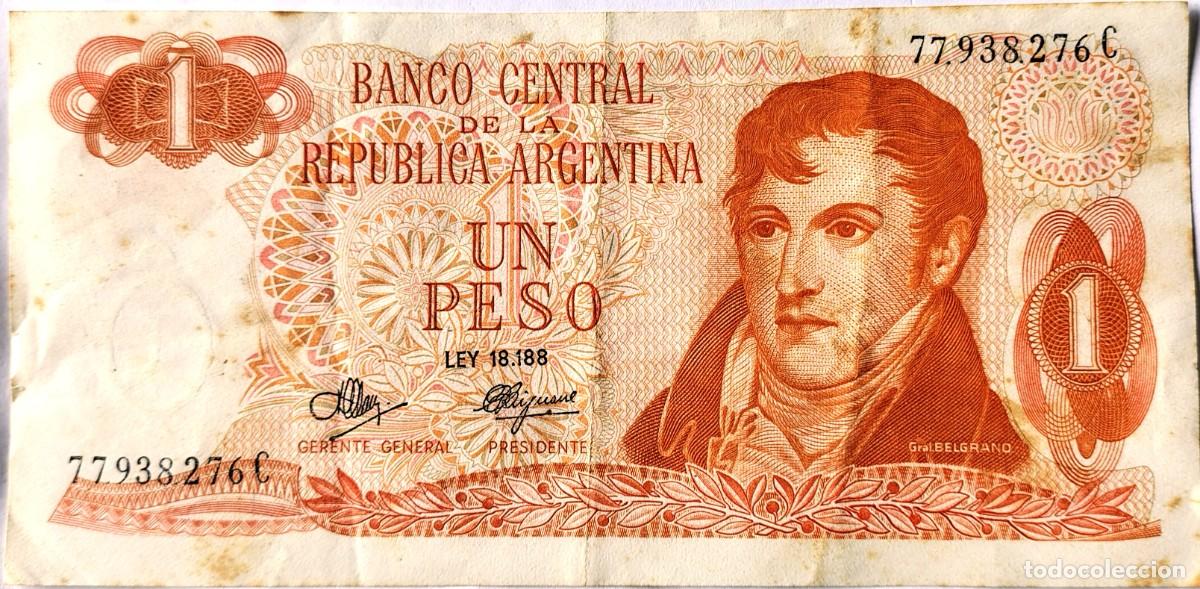 Billetes extranjeros: ARGENTINA (1972) - 1 PESO LEY 18.188 - 77.938.276 C - PICK#287 - MB