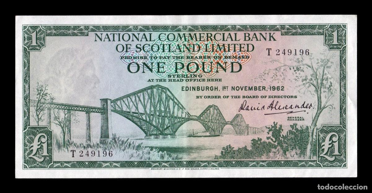Billetes extranjeros: Escocia National Commercial Bank 1 Libra 1962 Pick 269a Ebc Xf