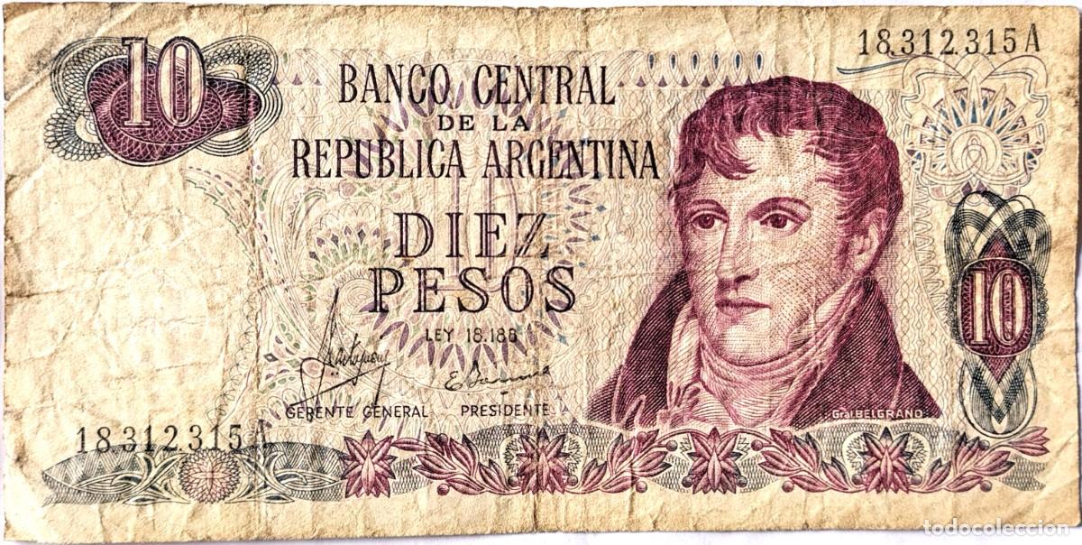 Billetes extranjeros: ARGENTINA (1970) - 10 PESOS LEY 18.188 - 18.312.315 A - PICK#289 - B