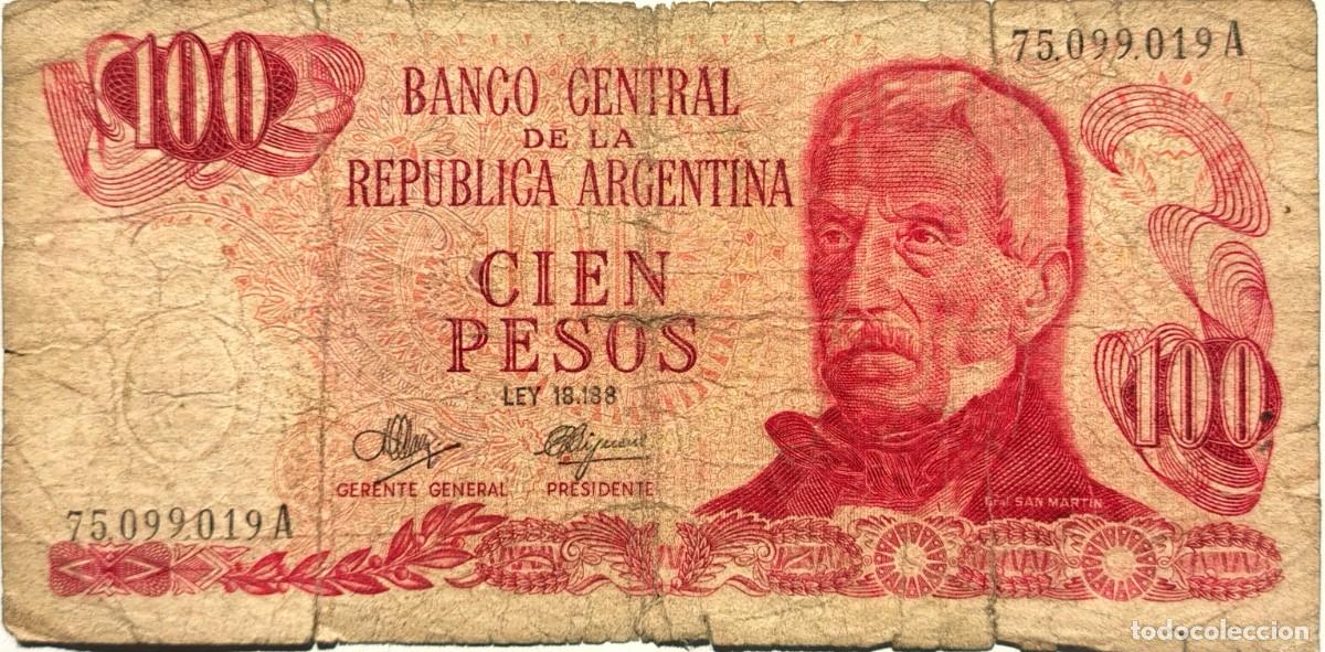 Billetes extranjeros: ARGENTINA (1972) - 100 PESOS LEY N&deg;18.188 - 75.099.019 A - PICK#291 - B