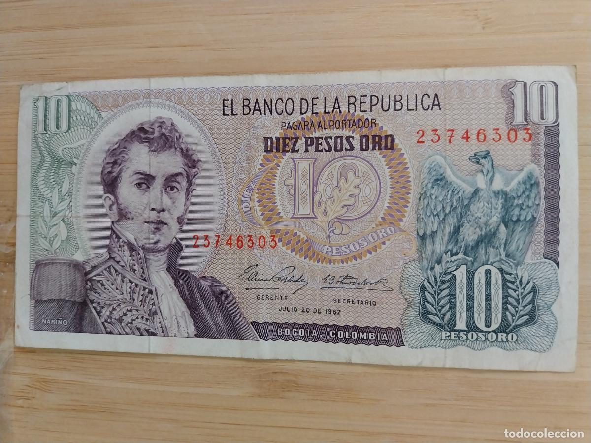 Billetes extranjeros: 1967 COLOMBIA DIEZ PESOS 10 SERIE 23746303 NARI&Ntilde;O BILLETE ORIGINAL CIRCULADO