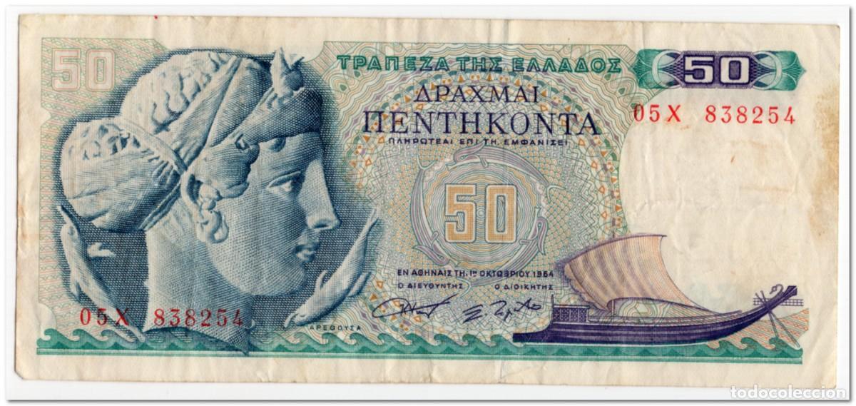 Billetes extranjeros: GREECE,50 DRACHMAI,1964,P.195,F-VF