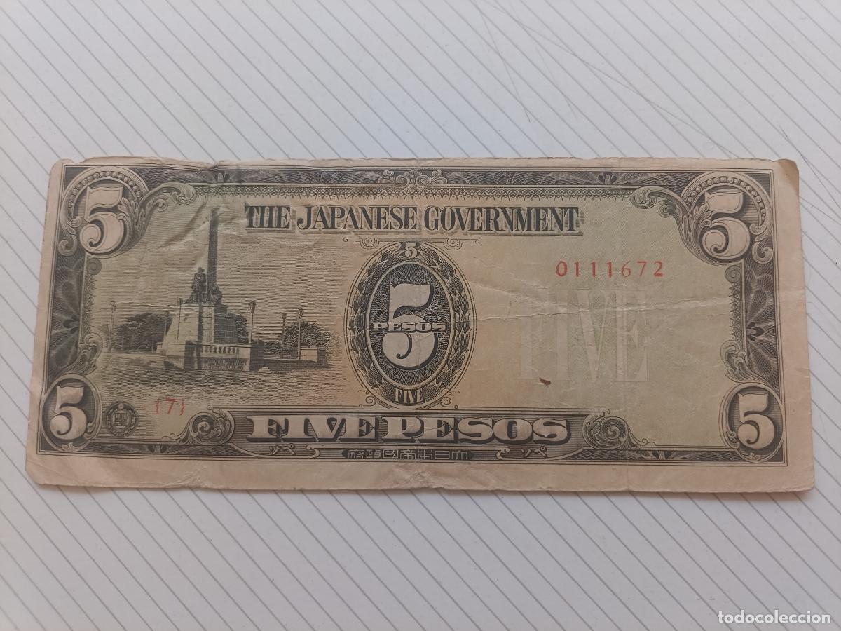 Billetes extranjeros: FILIPINAS. Ocupacion japonesa II G.M. 5 pesos (1942-1943).