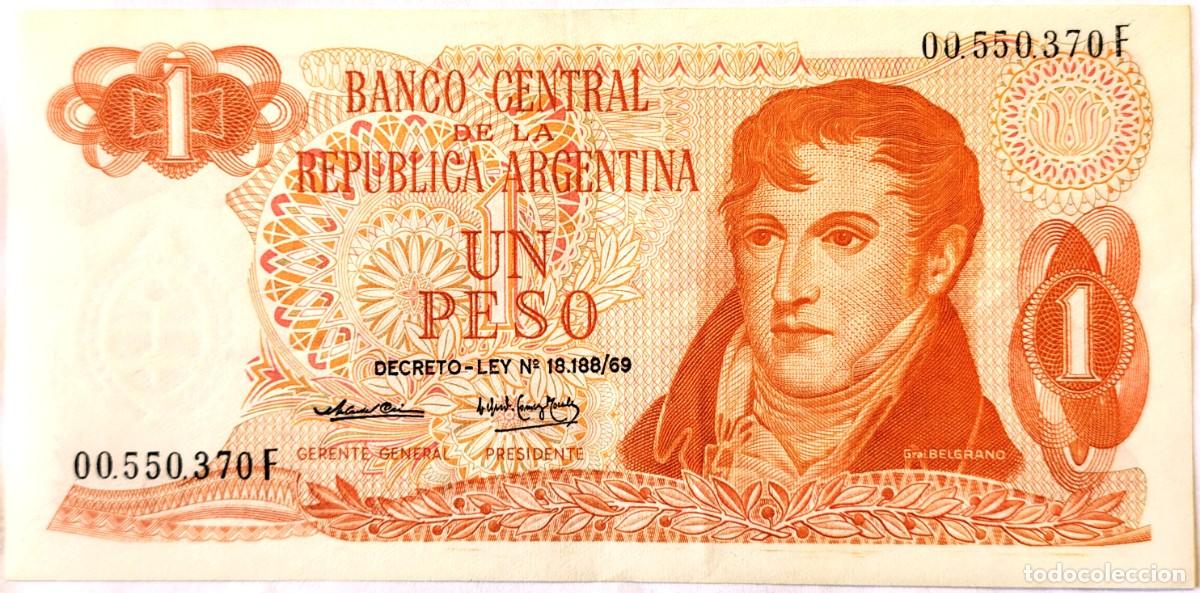Billetes extranjeros: ARGENTINA (1974) - 1 PESO DECRETO-LEY 18.188-69 - 00.550.370 F - PICK#293 - MB