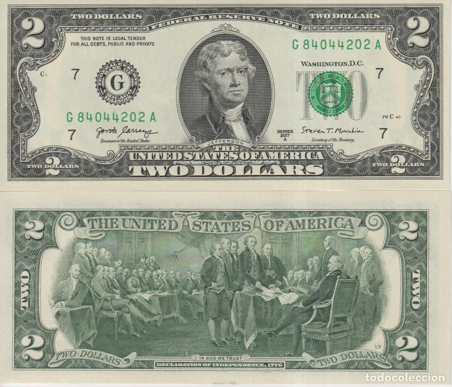 Billetes extranjeros: Estados Unidos EE UU 2 dollars del 2017 Pick W 545 letra G SC/UNC