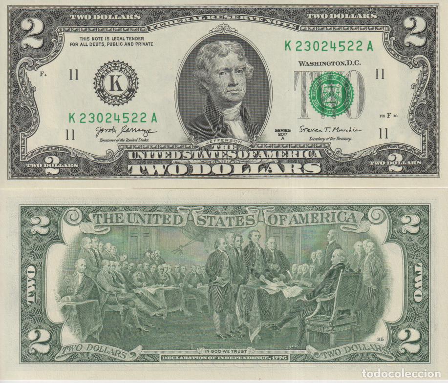 Billetes extranjeros: Estados Unidos EE UU 2 dollars del 2017 A Pick W 545 letra K SC/UNC