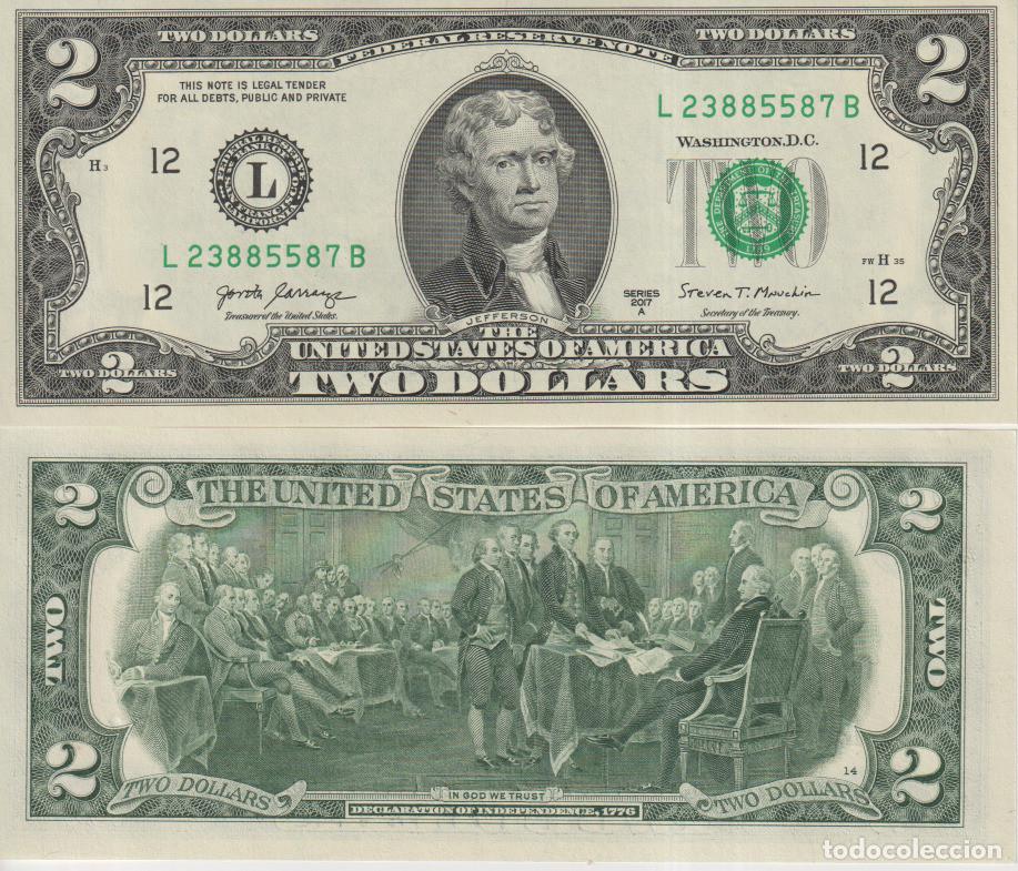 Billetes extranjeros: Estados Unidos EE UU 2 dollars del 2017 Pick W 545 letra L SC/UNC