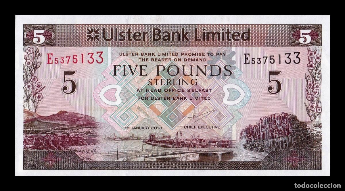 Billetes extranjeros: Irlanda del Norte Ulster Bank 5 Libras 2013 Pick 340b Sc Unc