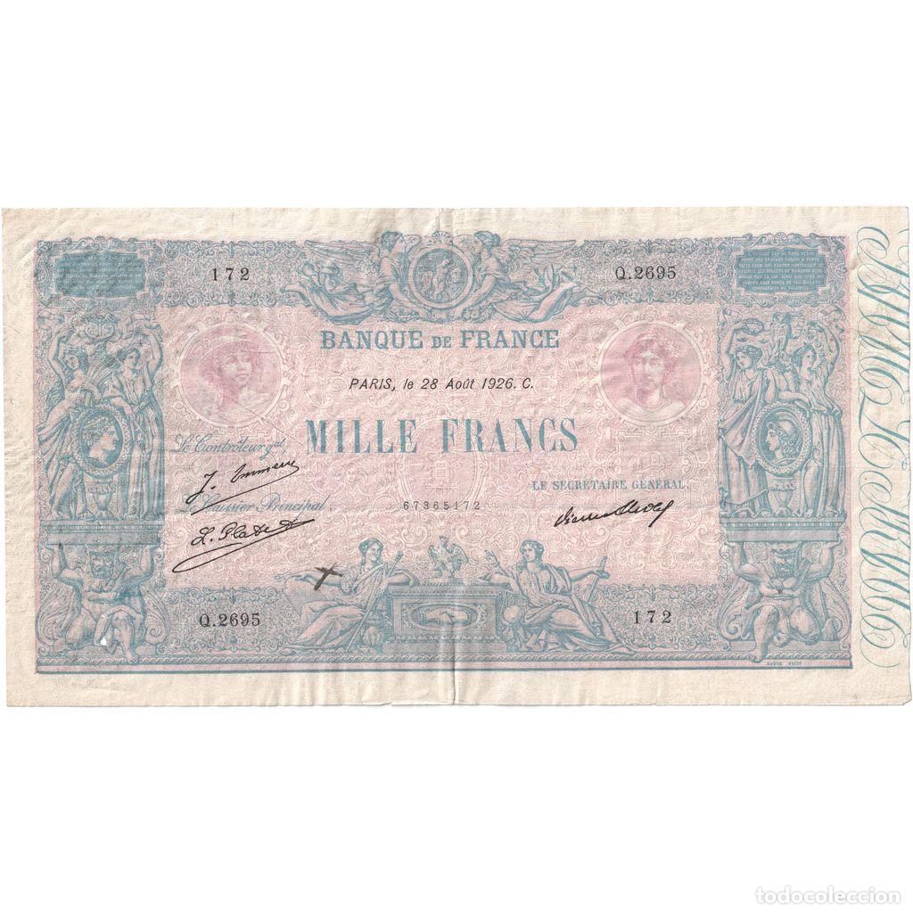 Billetes extranjeros: [#1515605] Francia, 1000 Francs, Bleu et Rose, 1926-08-28, Q.2695, MBC