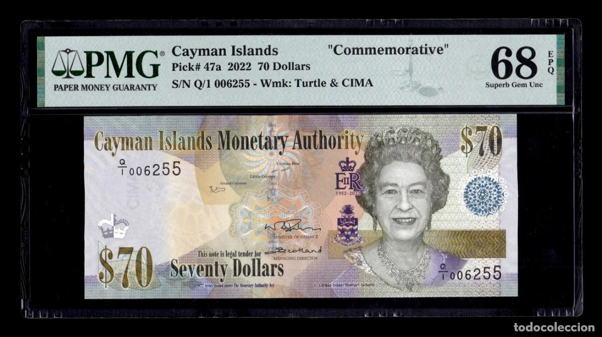 Billetes extranjeros: Islas Caim&aacute;n 70 D&oacute;lares Conmemorativo Elizabeth II 2022 Pick 47a PMG 68 EPQ Sc Unc