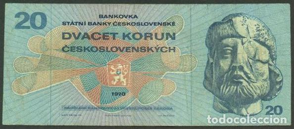 Notas Internacionais: CHECOSLOVAQUIA. 20 korun 1970. Pick 92. Serie H.