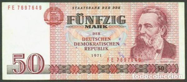 Notas Internacionais: ALEMANIA ORIENTAL. DDR. 50 mark 1971. Pick 30b. Prefijo y numeros estrechos.