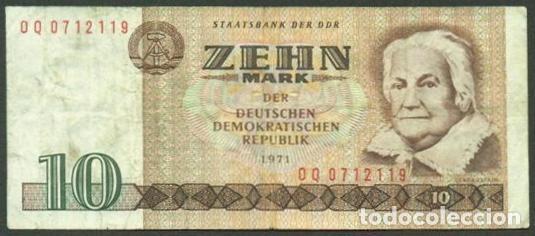 Internationale Banknoten: ALEMANIA (ORIENTAL, DDR). 10 mark 1971. Pick 28 b. Letras y numeros estrechos.