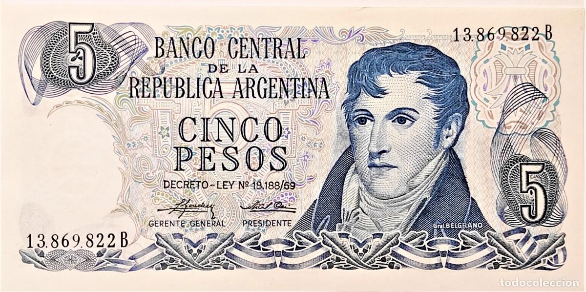 Billetes extranjeros: ARGENTINA (1975) - 5 PESOS DECRETO-LEY 18.188-69 - 13.869.822 B - PICK#294 - SC
