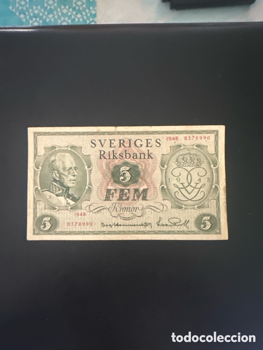 Billetes extranjeros: Billete de Suecia de 5 coronas a&ntilde;o 1948
