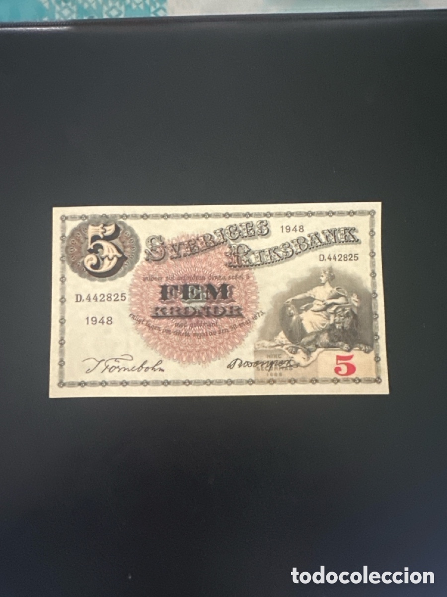 Billetes extranjeros: Billete de Suecia de 5 coronas a&ntilde;o 1948 sin circular