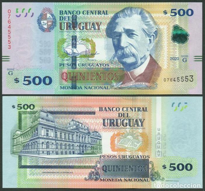 International Banknotes: URUGUAY. 500 pesos uruguayos 2020. S/C. Serie G. Ver firmas.