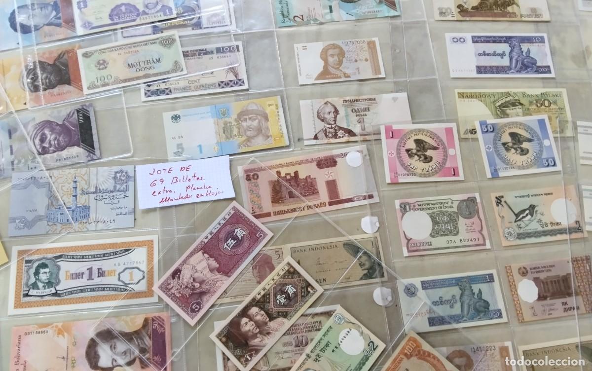 Billetes extranjeros: LOTE DE 69 BILLETES EXTARNJEROS MONTADOS EN HOJAS , MUY BUENA CONSERVACION