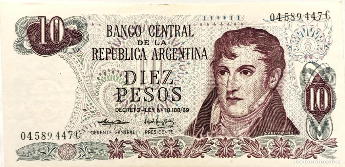Billetes extranjeros: ARGENTINA (1973) - 10 PESOS DECRETO-LEY 18.188-69 - 04.589.447 C - PICK#295 - MB