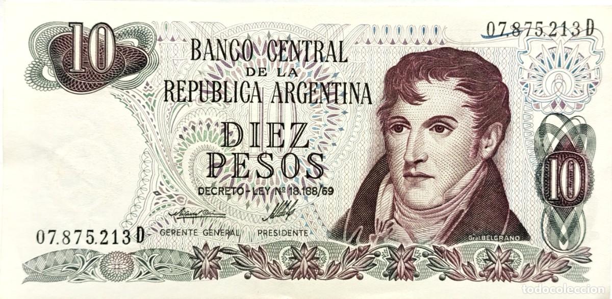 Billetes extranjeros: ARGENTINA (1974) - 10 PESOS DECRETO-LEY 18.188-69 - 07.875.213 C - PICK#295 - MB