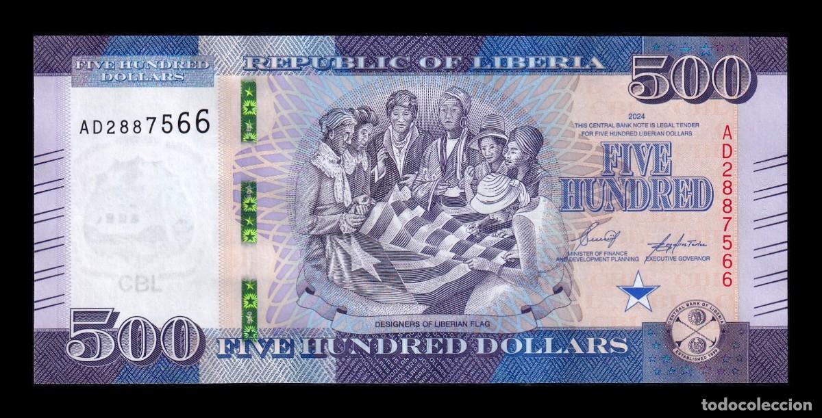 Billetes extranjeros: Liberia 500 D&oacute;lares 2024 Pick 42b Sc Unc
