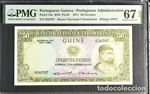 Billetes extranjeros: GUINEA PORTUGUESA * BILLETE 50 ESCUDOS 1971 * PMG-67 EPQ (IC-1936)