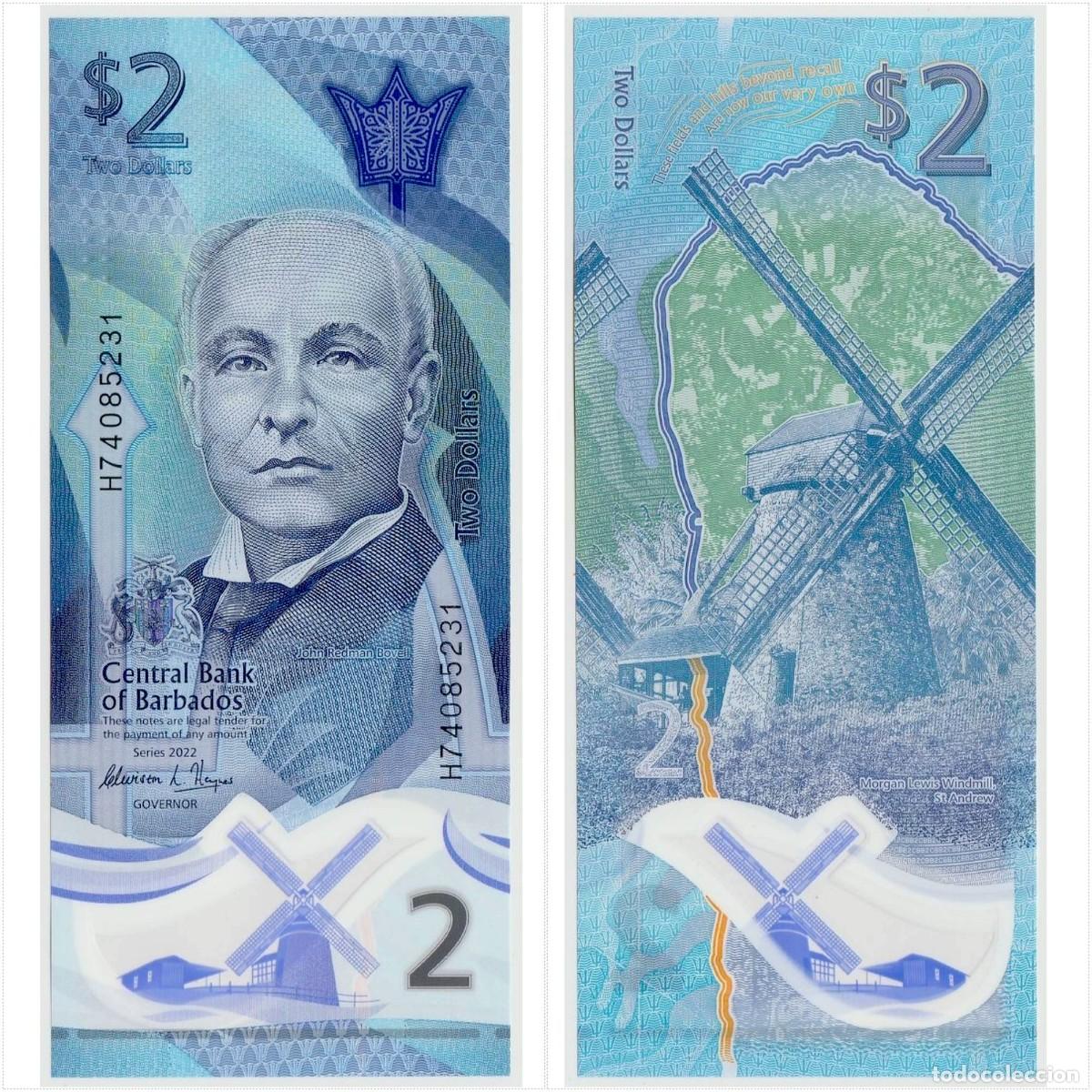 Billetes extranjeros: Barbados 2 D&oacute;lares 2022 n/s H74085231 Pol&iacute;mero Sin Circular (el billete de la foto)