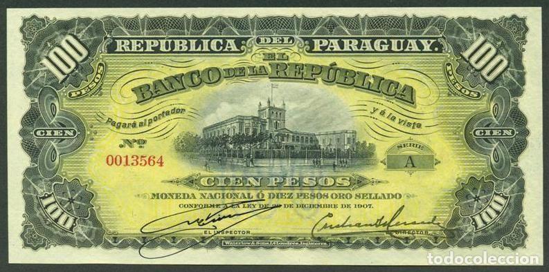 Billetes extranjeros: PARAGUAY. 100 pesos Ley de 26.12. 1907. Pick 159. S/C.