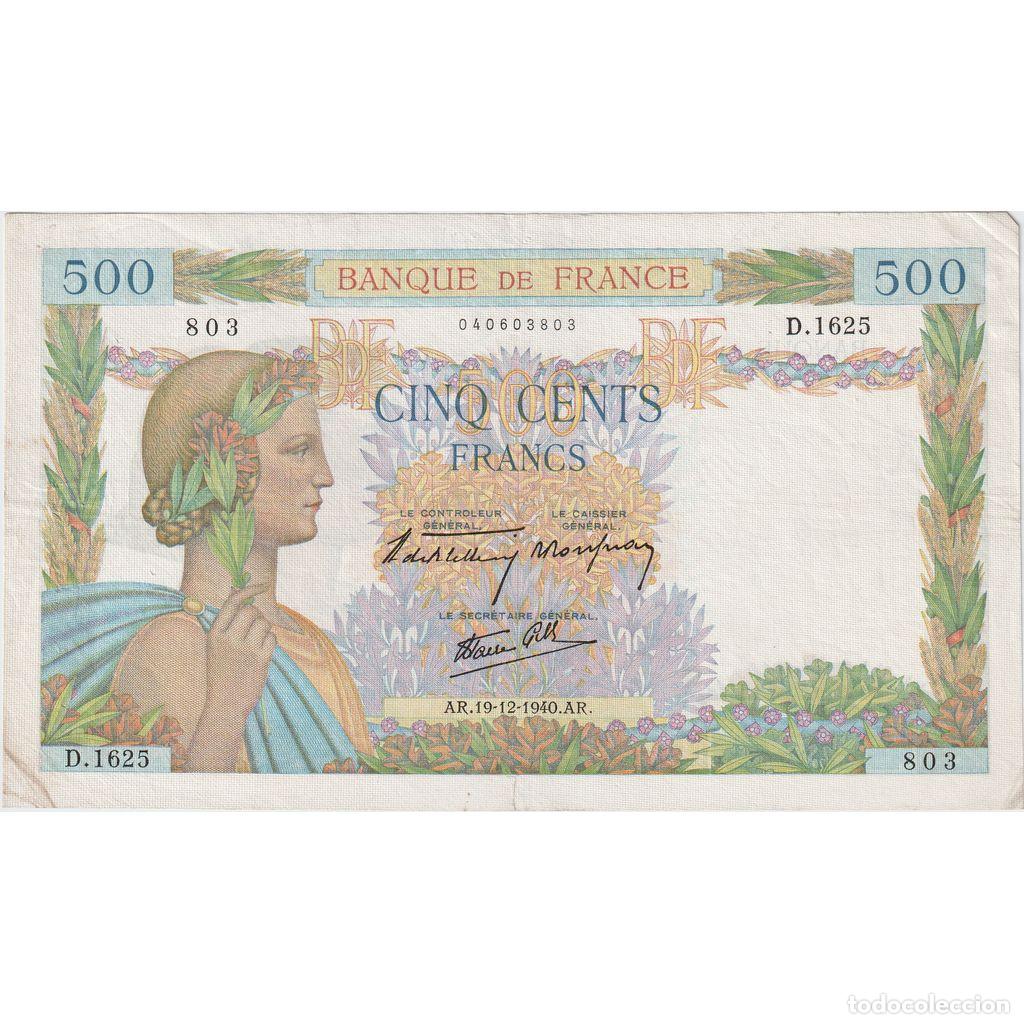 Billetes extranjeros: [#1515609] Francia, 500 Francs, La Paix, 1940-12-19, D.1625, MBC