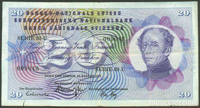 Billetes extranjeros: SUIZA. 20 francos 24.1.1972.