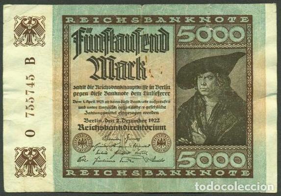 Billetes extranjeros: ALEMANIA (Rep. Weimar). 5000 mark 2.12.1922. Pick 81.