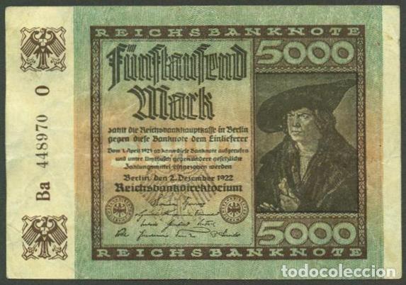 Billetes extranjeros: ALEMANIA (Rep. Weimar). 5000 mark 2.12.1922. Pick 81.