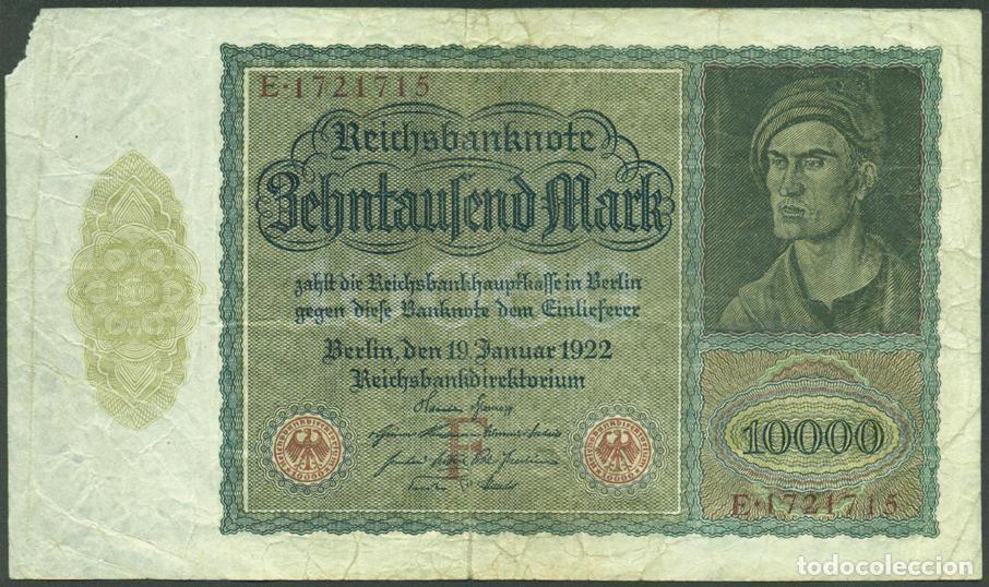 Billetes extranjeros: ALEMANIA (Rep. Weimar). 10000 MARK 19.1. 1922. PICK 70. EL BILLETE ESTATAL DE MAYOR TAMA&Ntilde;O.